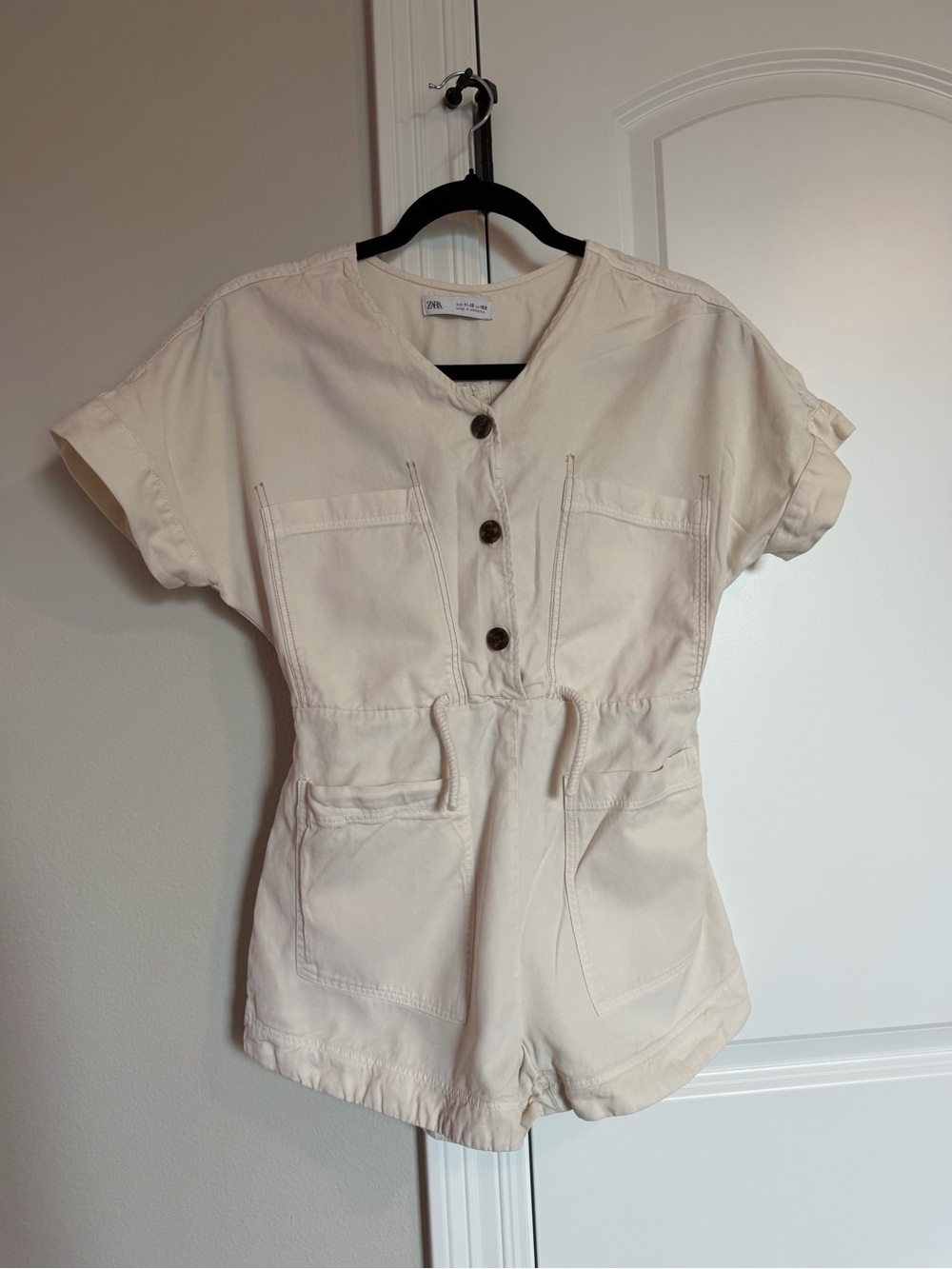 Zara Girls Cream Short-Sleeve Utility Romper